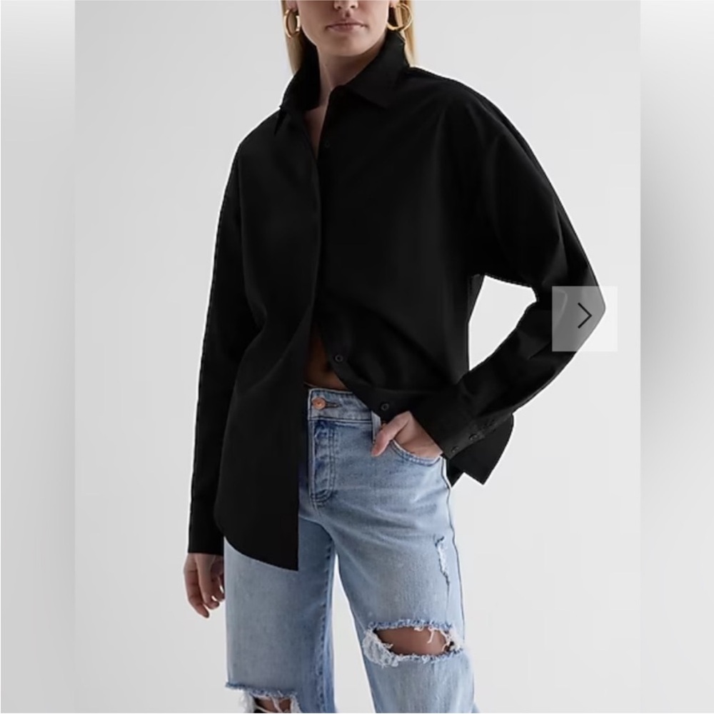 Express Black Boyfriend Oversized Boxy Button Down Shirt with Notched Collar